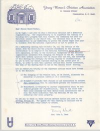 Letter from Mrs. John C. Hawk to Board Members of the Y.W.C.A., November 29, 1967