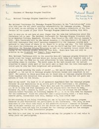 National Board of the Y.W.C.A. Memorandum, August 31, 1950