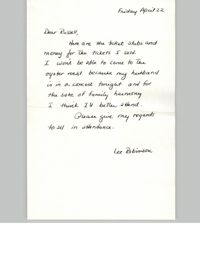 Handwritten letter from Lee Robinson to Russell Brown, April 22