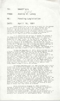 Memorandum, Andrea E. Loney, April 18, 1991