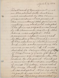 Minutes to the Board of Management, Coming Street Y.W.C.A., April 12, 1926