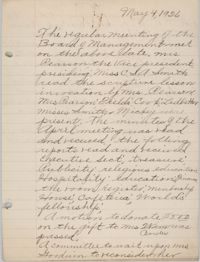 Minutes to the Board of Management, Coming Street Y.W.C.A., May 4, 1926