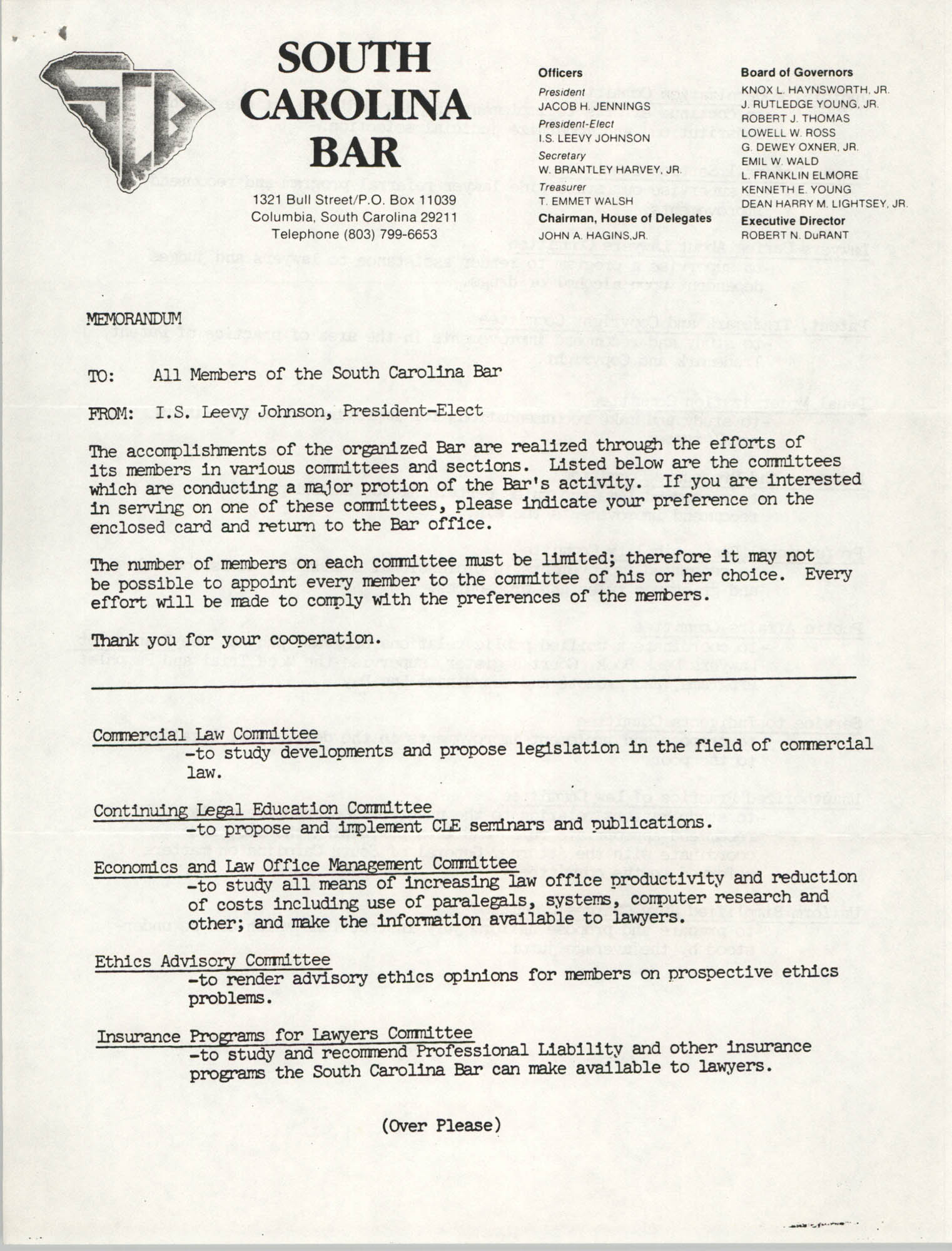 South Carolina Bar, Memorandum, I.S. Leevy Johnson | TIFY