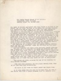 Monthly Report for the Coming Street Y.W.C.A., October 1939