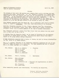 Minutes to the Board of Directors Meeting, Y.W.C.A. of Greater Charleston, April 21, 1969