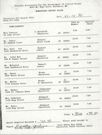 Membership Report Blank, Charleston Branch of the NAACP, Dorothy Jenkins, January 15, 1990