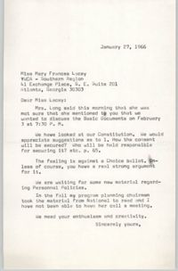 Letter from Anna D. Kelly to Mary Frances Lacey, January 27, 1966