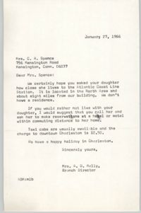Letter from Anna D. Kelly to C. A. Spence, January 27, 1966