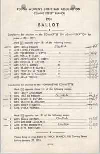 Coming Street Y.W.C.A. Ballot, 1954