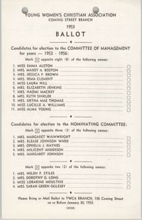 Coming Street Y.W.C.A. Ballot, 1953