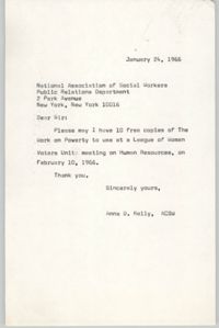 Letter from Anna D. Kelly to National Association of Social Workers, January 24, 1966