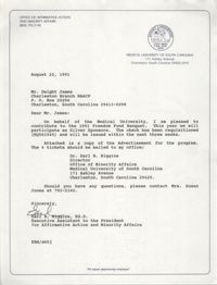 Letter from Earl B. Higgins to Dwight C. James, August 22, 1991
