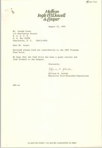 Letter from Allison R. Sterba to Joseph Grant, August 22, 1991