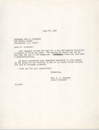 Letter from Christine O. Jackson to John H. Wrighten, June 27, 1967