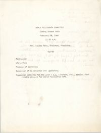 Agenda, World Fellowship Committee, Coming Street Y.W.C.A., February 28, 1968