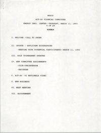 Agenda, ACT-SO Planning Committee, NAACP, March 11, 1993