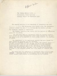 Monthly Report for the Coming Street Y.W.C.A., September 1938