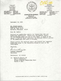 Letter from Barbara Kingston to Isazetta Spikes, September 10, 1991