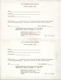 Ticket Order Form, Freedom Fund Banquet, Charleston Branch of the NAACP, 1987