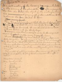 Minutes to the Board of Management, Coming Street Y.W.C.A., April 16, 1920