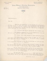 Letter from Coming Street Y.W.C.A.