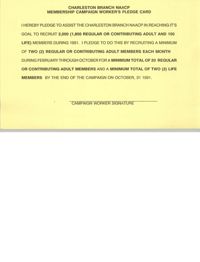 Membership Campaign Worker's Pledge Card, National Association for the Advancement of Colored People, 1991