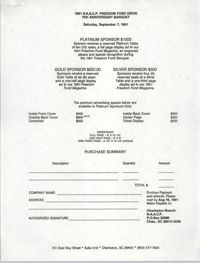 Sponsorship Form, Freedom Fund Drive, Freedom Fund Banquet, National Association for the Advancement of Colored People, 1991