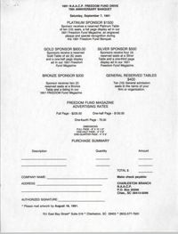 Sponsorship Form, Freedom Fund Drive, Freedom Fund Banquet, National Association for the Advancement of Colored People, 1991