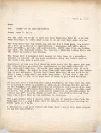 Coming Street Y.W.C.A. Memorandum, March 1, 1955