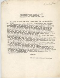 Monthly Report for the Coming Street Y.W.C.A., June 1940