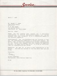 Letter from Arlene Zimmerman to Dwight C. James, March 1, 1989