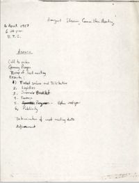 Handwritten Agenda, Banquet Steering Committee Meeting, April 6, 1987
