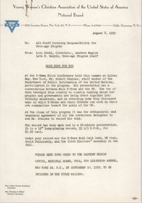 National Board of the Y.W.C.A. Memorandum, August 8, 1952