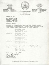 Letter from Ann Beaufort to Isazetta Spikes, August 23, 1991
