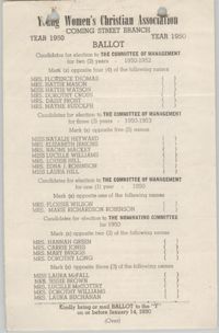 Coming Street Y.W.C.A. Ballot, 1950