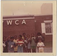 Photograph of Children Standing by Y.W.C.A. Building