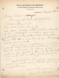 Letter from C. A. Johnson to Eloise Smyrl, March 23, 1929
