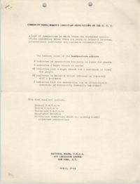 Community Young Women's Christian Associations of the U.S.A., Community Headquarters List, April 1944