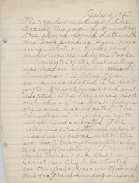 Minutes to the Board of Management, Coming Street Y.W.C.A., July 5, 1927