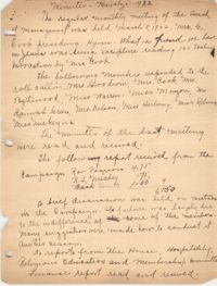 Minutes to the Board of Management, Coming Street Y.W.C.A., March 8, 1922
