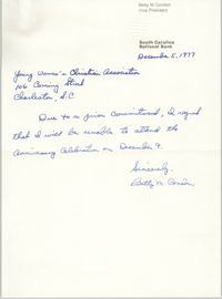 Letter from Betty M. Condon to Y.W.C.A. of Greater Charleston, December 5, 1977