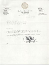 Letter from James A. Stuckey, Jr. to Board of Directors for the Y.W.C.A. of Greater Charleston, December 5, 1977