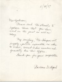 Letter from Barbara Dilligard to Christine O. Jackson, November 14, 1977