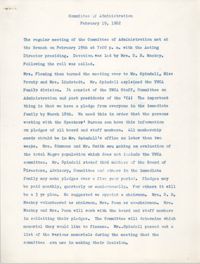 Minutes to the Committee of Administration, Coming Street Y.W.C.A., February 19, 1962