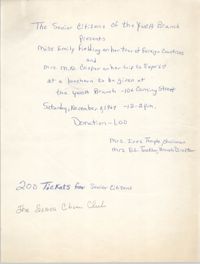 Flyer, Y.W.C.A. Senior Citizen's Club Luncheon, Coming Street Y.W.C.A., November 11, 1967