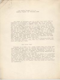 Monthly Report for the Coming Street Y.W.C.A., February 1938