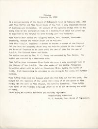 Minutes to the Board of Management Meeting, Coming Street Y.W.C.A., February 16, 1920