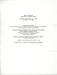 Menu Proposal, Charleston Branch of the NAACP, Freedom Fund Banquet