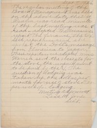 Minutes to the Board of Management, Coming Street Y.W.C.A., September 7, 1926