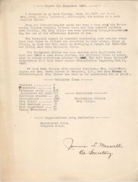 Monthly Report for the Coming Street Y.W.C.A., September 1927